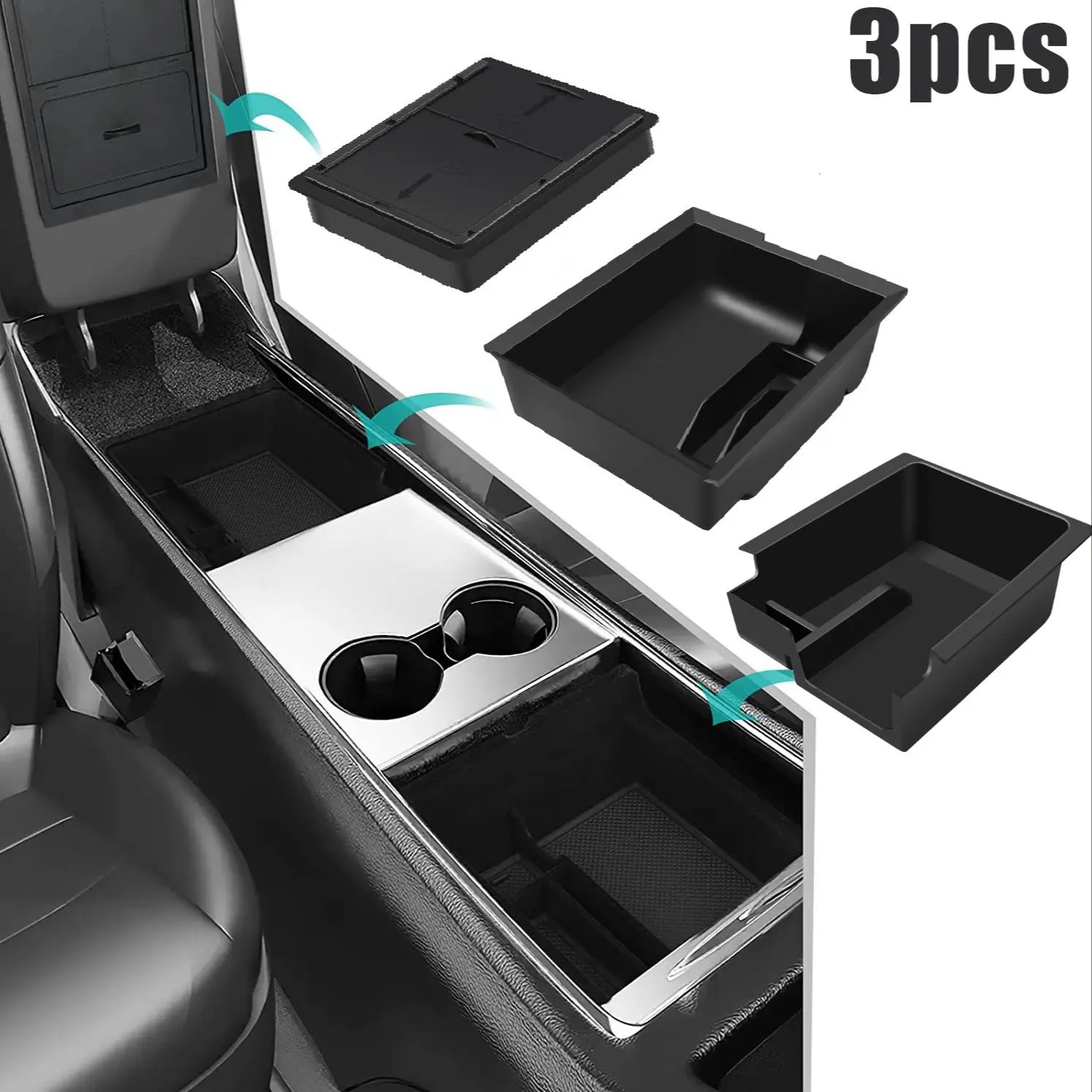 3PCS Armrest Hidden Storage Box for Tesla Model 3 Model Y 2021 2022 Center Console Organizer